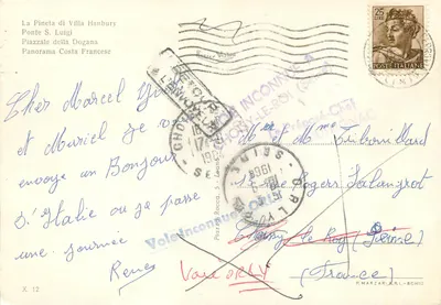 Granica włosko-francuska — widok granicy i wyobrażenia wybrzeża — P. MARZARI R.L.-BCHIO — Rewers