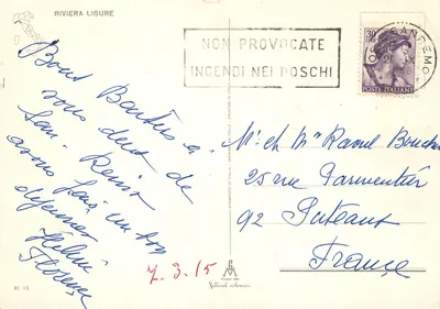 Riviera Italo-Française — Souvenir — RL 13, éditeur Milano Dep. — Rewers
