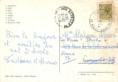Castelos Valdônicos — 8 castelos em colagem — Ediz. Escl. Capurso - Quart (Aosta) n°57 — Verso