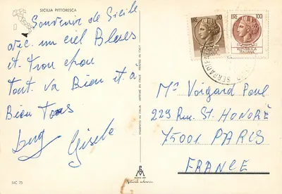 Sicília — Saudações da SICILIA — editor Sicilia Pittoresca, n° SIC 73 — Verso