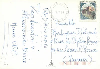 Frioul-Vénétie Julia — Carta postal turística com brasões das comunas — editor Natural colours, série FRI 8 — Verso