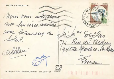 Cervia i jej plaże — Riviera Adriatycka — Wyd. Cesari M. Rimini, nr A 181/B — Rewers