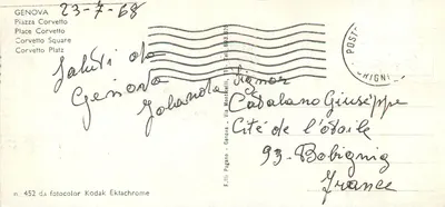 Genua - Piazza Corvetto — widok panoramiczny z centralnym pomnikiem — F.lli Pagano, n° 452 — Rewers