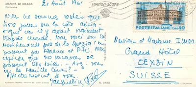 Marina di Massa — panorama wybrzeża z górami na tle — Mignon-Scopé, N. 5488 — Rewers