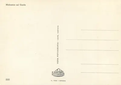 Malcesine na Gardze — widok jeziora z drzewami na pierwszym planie — V. TOSI • VERONA, n° 3590 — Rewers
