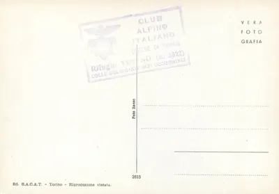 Col du Midi i Aig du Midi m. 3843 — Ghiacciaio del Gigante — Wyd. S.A.C.A.T. - Torino — Rewers
