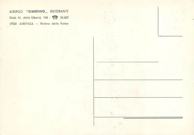 Albergo Giardino — Riviera delle Palme — Albenga — Verso