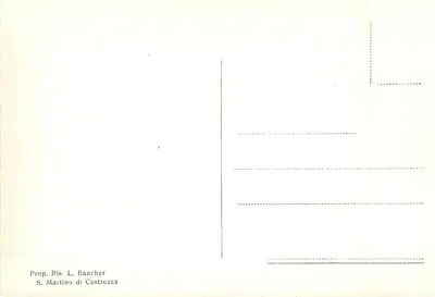 S. Martino di Castrozza — Vista del edificio Rosetta y del macizo de Pale — Propiedad de L. Bancher — Reverso