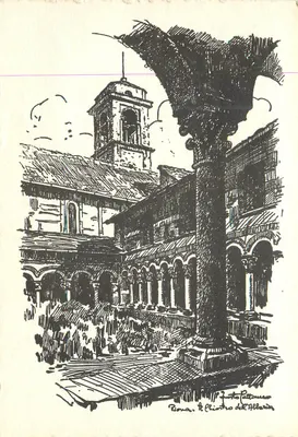 Roma, o Chiostro dell'Allaria — desenho de F. Cattaneo — editor desconhecido