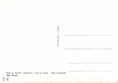 Villa Pia — Lago d'Orta — Editor R. Fantini, n° 85 — Verso