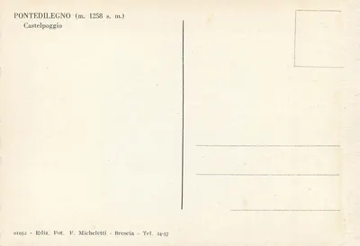 Castelpoggio — Pontedilegno (m. 1258 s. m.) — Ediz. Fot. F. Micheletti, Brescia — Verso