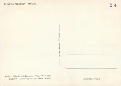 Restauracja Quercia — Formia — Wydawca Grossi Domenico — Rewers