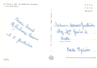 La Thuile (m. 1441) — Il Vallone di Chavannes ed il M. Bianco — Ed. S.A.C.A.T. n° 02750 — Verso