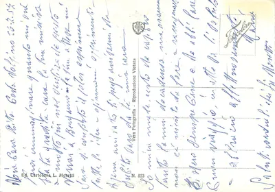 Costa Volpino - Via Nazionale — widok ulicy z budynkami i górami — Éd. Cartoleria L. Moretti, N. 553 — Rewers