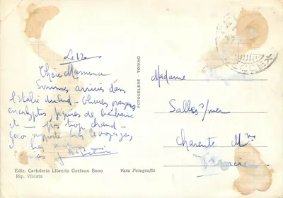 Gallipoli - Il Porto — widok portu z dwoma łodziami — wyd. Cartoleria Libreria Gaetano Bono — Rewers