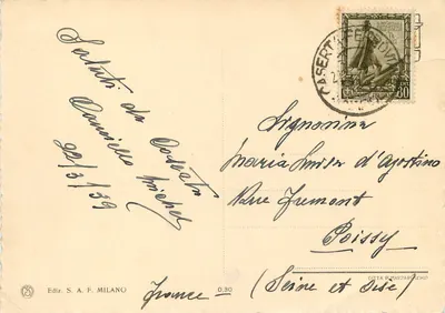Caserta - Palácio Real — editor S.A.F. Milano, número de série não visível — Verso