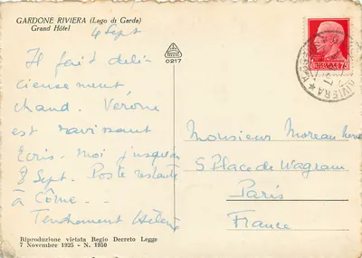 Gardone Riviera (Lago di Garda) — Grand Hôtel — editor Delimi, n° 0217 — Verso