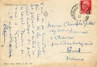 Torbole (Lago di Garda) — panorama — Ripr. vietata R.D.L. 7, XI. 1925 — Verso