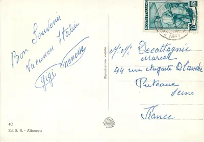 Albenga — Praia, panorama, praça do Povo, ilha Gallinara — Ed. S.R. - Albenga — Verso