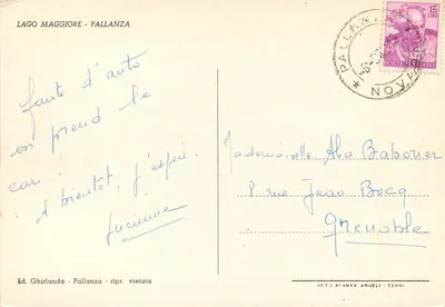 Lago Maggiore - Pallanza — vista do lago com igreja e montanhas — Ed. Ghirlanda — Verso