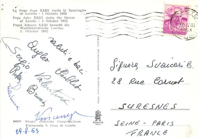Pape João XXIII visita o Santuário de Loreto — 4 de outubro de 1962 — Altreccca — Verso