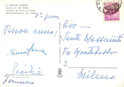 Tramonto al Circeo — S. Felice Circeo — Ediz. Russo Eugenio - Emporio, n° 30929 — Verso