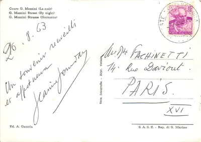 Montebelluna - Corso G. Mazzini (notturno) — Éd. A. Gazzola, n° série não visível — Verso