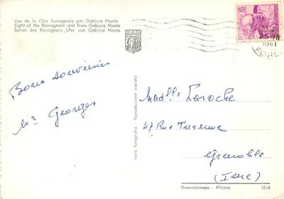 Widok Rivierzy Romagnolskiej z Gabicce Monte — M.A.B. — numer nieczytelny — Rewers