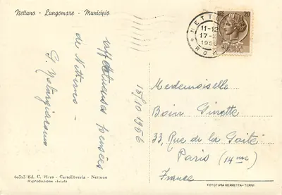 Nettuno - Lungomare - Gemeentehuis — uitgever C. Pirro, n° 66313 — Achterkant
