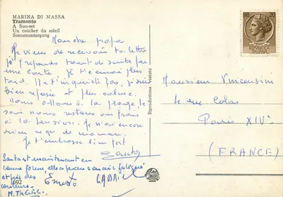 Marina di Massa — zachód słońca nad Fosso di Brugiano — wydawca Malafoto, nr 692 — Rewers