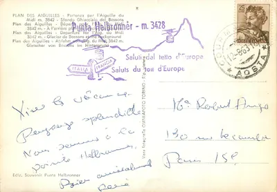 Punta Helbronner — Widok z teleferyku z południa — Wydawca Souvenir Punta Helbronner — Rewers