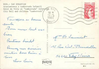 San Sebastián — Parade militaire et enfants dans la rue — éditeur FUERTES — Reverso