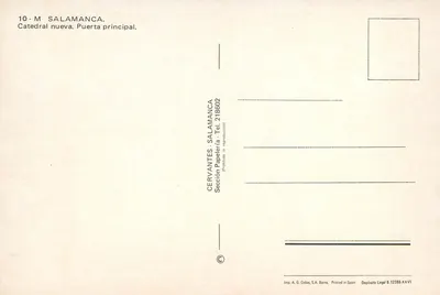 Salamanca — Nowa katedra. Wjazd główny — Cervantes - Salamanca, sekcja papierów — Rewers