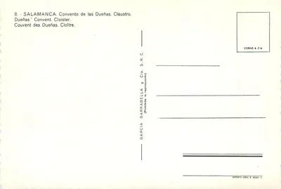 SALAMANCA. Convento de las Dueñas. Claustro — Editor COBAS & Cía, n° 8 — Reverso