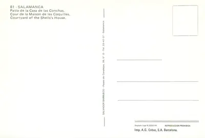 SALAMANCA — Pátio da Casa das Conchas — Imp. A.G. Cobas, S.A. Barcelona — Verso