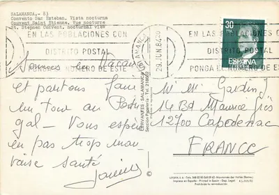 Salamanca — Klasztor San Esteban — widok nocny — GERVANTES, S.A. nr 83 — Rewers