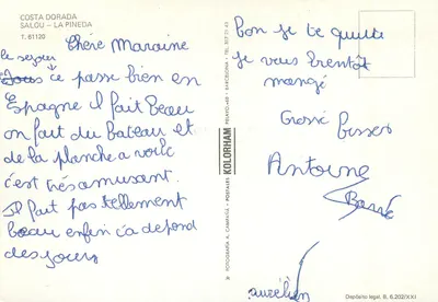 Salou - La Pineda — widok na plażę przez sosny — wydawca Kolorham — Rewers