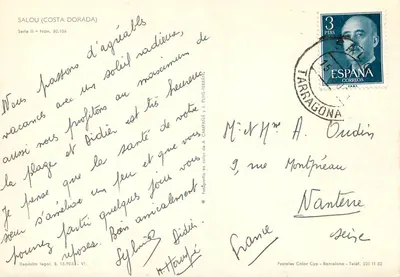Salou (Costa Dorada) — pejzaż panoramiczny plaży i otoczenia — Postales Color Cyp, seria II nr 50.106 — Rewers