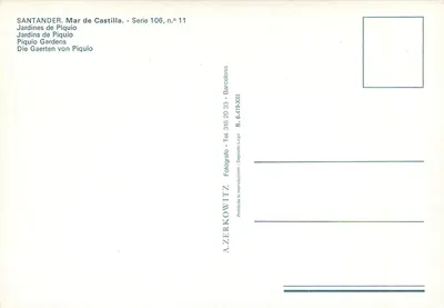 Jardins de Piquío — Santander, Mar de Castilla — Azerkowitz, série 106, n°11 — Verso