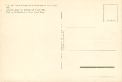 Santander — Plage de la Magdalena avec l'Hôtel Royal en arrière-plan — Garcia Garrabella y Cía. S.R.C. — Verso