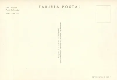 Santander — Paseo de Pereda — editor Santiago Toca, série II n° 9319 — Verso