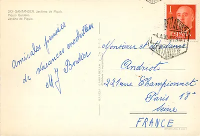 Jardins de Piquío — Santander — editor García Garrabella & Cia. S.R.C. n°213 — Verso