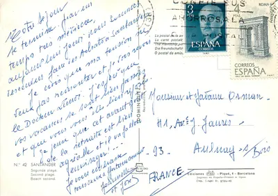Santander — praia e dançarinos em traje tradicional — Edições Piqué, N° 42 — Verso