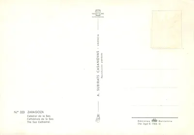 Zaragoza — Katedra Seo — Wydawca Casanovas, nr 333 — Rewers