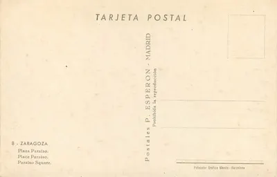 Plaza Paraiso — Madrid — Postales P. Esperon — Verso