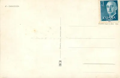Zaragoza — widok panoramiczny z dziećmi w strojach tradycyjnych — wydawca Comercial Josan — Rewers