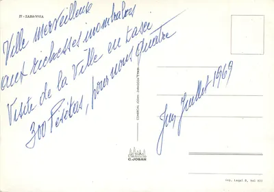 Zaragoza — vista panorâmica e monumentos — editor C. Josan, n° 27 — Verso