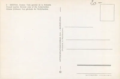 Alcázar de Segovia — Antecâmara — Artes Gráficas Cobas, S.A. — Barcelona — Verso