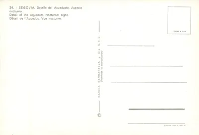 Segóvia — detalhe do aqueduto noturno — Garcia & Cia. S.R.C. — Verso