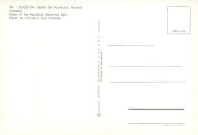 Segóvia — detalhe do aqueduto noturno — Garcia Garrabella & Cía. S.R.C. — Verso